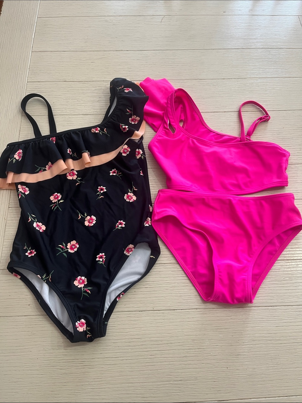 Girls Bathing Suits Size 7/8 & 8 Ruffles, bright colors, floral 2 suits